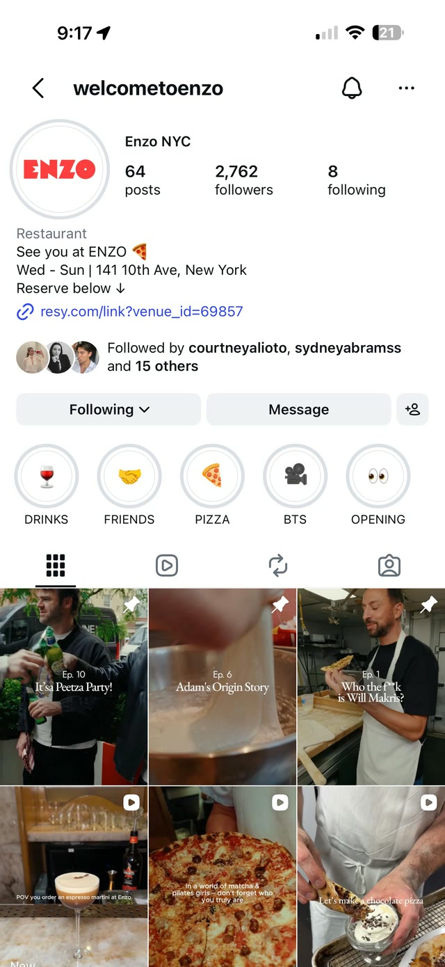 Enzo Instagram profile @welcometoenzo