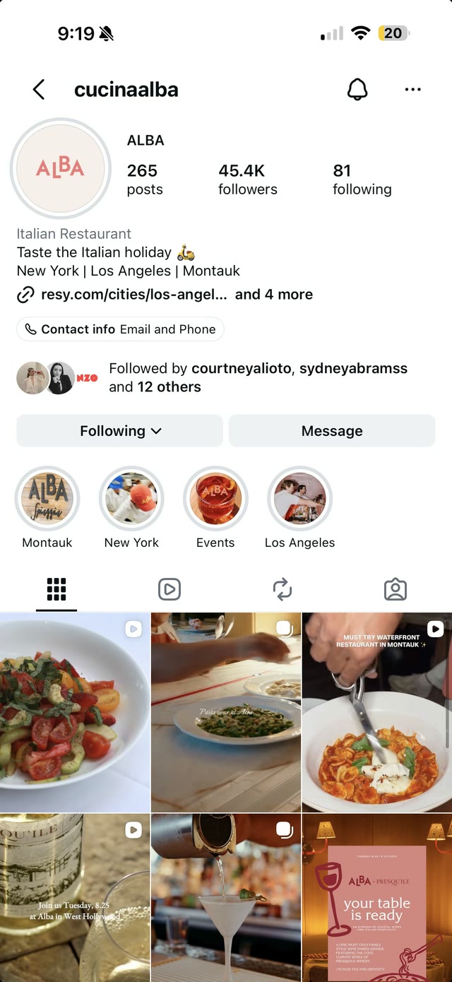 Cucina Alba Instagram profile @cucinaalba