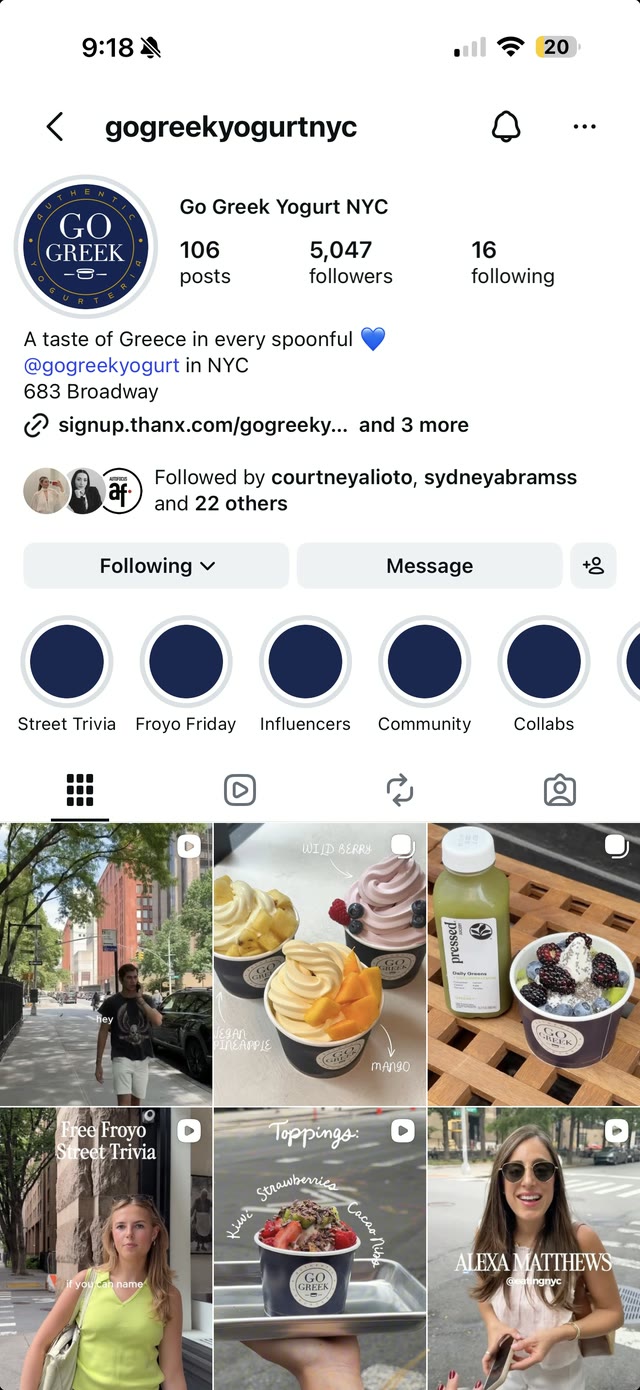 Go Greek NYC Instagram profile