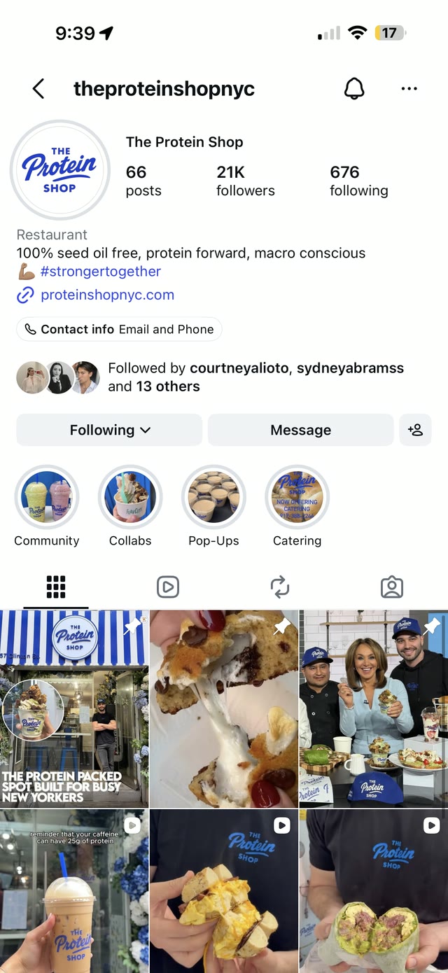 The Protein Shop Instagram profile