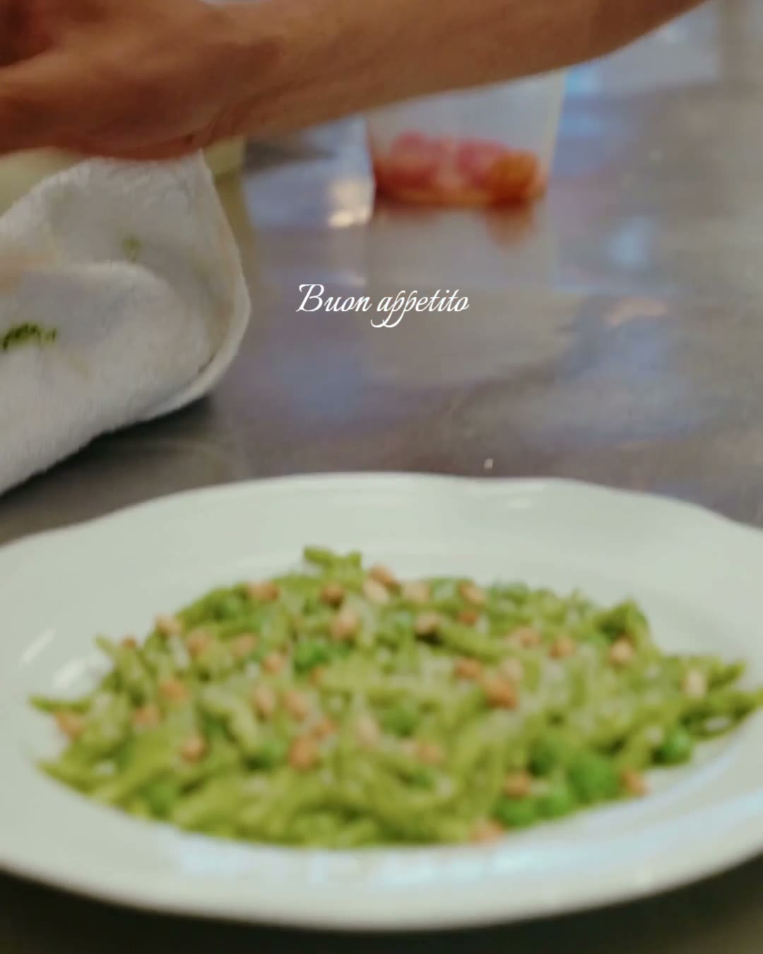 Trofie with basil pesto at Cucina Alba