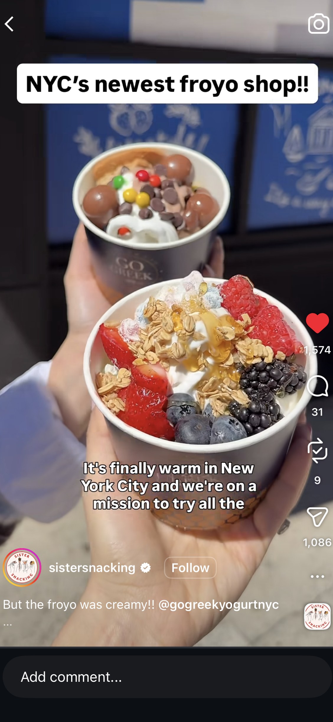 Sister Snacking creator video for Go Greek NYC