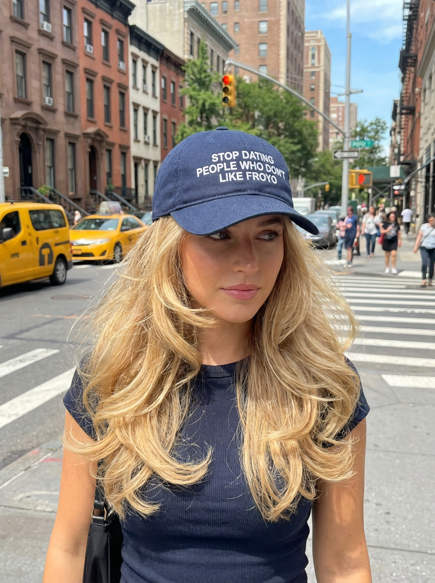 Go Greek branded froyo hat on NYC street