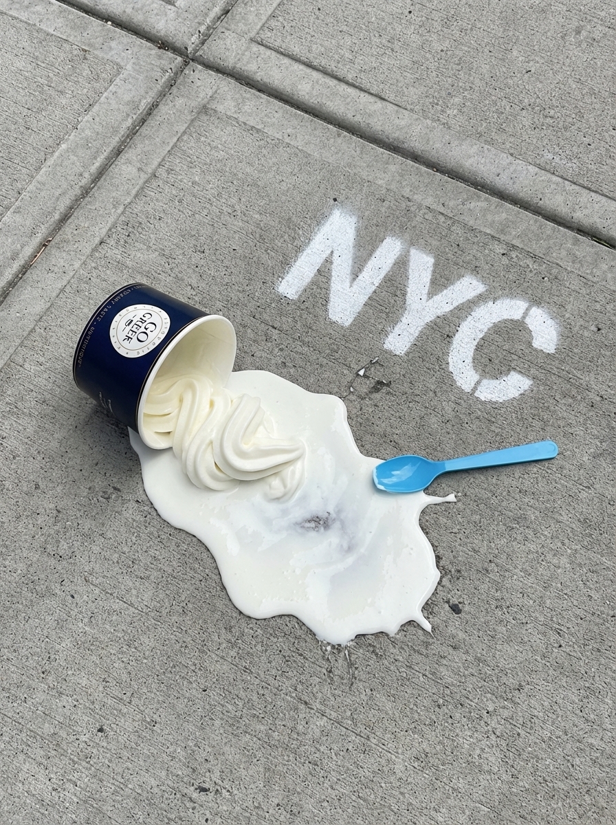 Go Greek yogurt spilled on NYC sidewalk